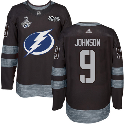 Men Adidas Tampa Bay Lightning #9 Tyler Johnson Black 1917-2017 100th Anniversary 2020 Stanley Cup Champions Stitched NHL Jersey->dallas stars->NHL Jersey